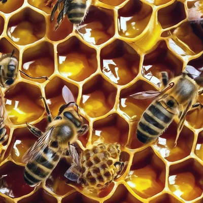 Соты с медом и пчелами, красиво …» — создано в Шедевруме