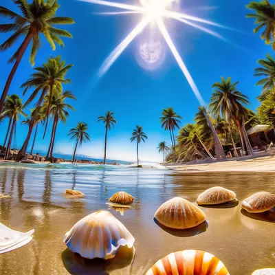 Море пальма, пляж, песок, облака, тропики фото, обои на рабочий стол