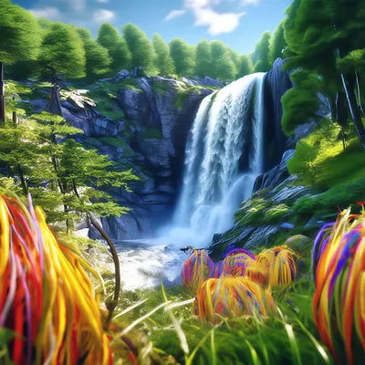 Необычайно красивый огромный водопад …» — создано в Шедевруме