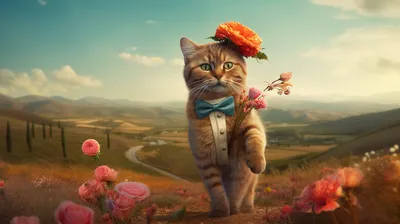 Кот пришел к тебе с цветами - Из рубрики "Красивые открытки бесплатно" |  Нейронный Арт | Дзен
