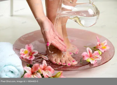 Женщина моет красивые ноги в миску, на светлом фоне. Концепция спа-процедуры  :: Стоковая фотография :: Pixel-Shot Studio