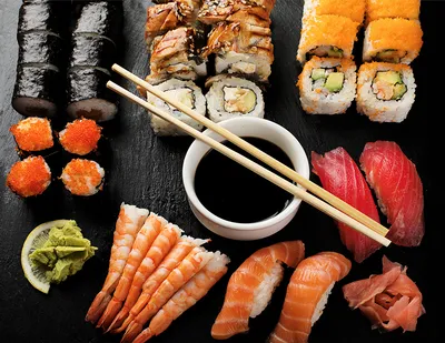 Photo Food Sushi Soy sauce Chopsticks Seafoods