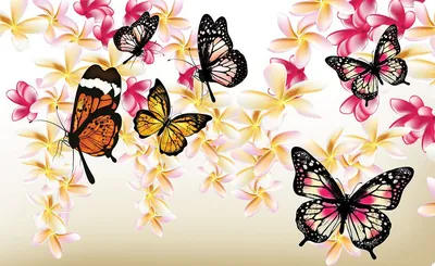 Разноцветные цветы и бабочки | Цветы | Каталог Affresco