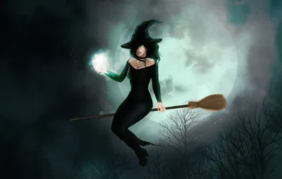 Красивая ведьма в колпаке, летит …» — создано в Шедевруме