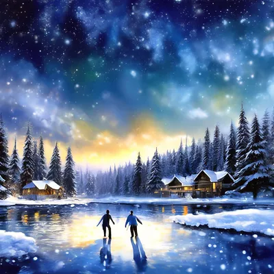 Полный план, зимний пейзаж,небо в …» — создано в Шедевруме
