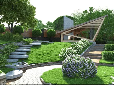 Красивый ландшафтный дизайн участка - 100 идей на фото | Озеленение фасада,  Идеи для садового дизайна, Передний двор