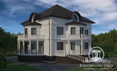 Красивый двухэтажный дом с балконом – проект кирпичного классического дома  с балконами по периметру фасада