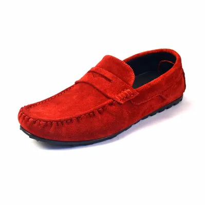Модные женские красные мокасины из натуральной замши на небольшом каблучке  купить в интернет магазине Kwinto
