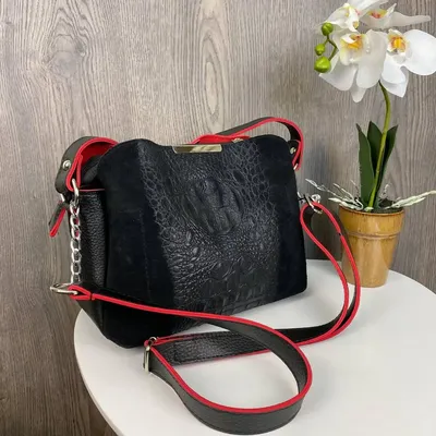 Купить Женская замшевая сумка под крокодила с красными вставками, модная  стильная сумка через плечо, цена 936 грн —  (ID#1710854175)