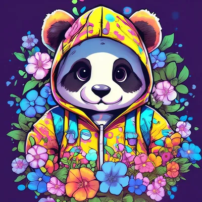 Милая панда в лесу в крутой худи…» — создано в Шедевруме