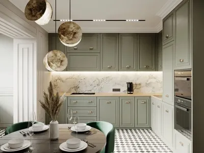 Угловая кухня оливково-серого цвета: фото. Компания "RIX" в Житомире |  wowMEBLI