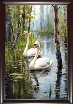 Картина с каменной крошкой "Лебеди на озере" багет 28х34 см 99030 111961  купить в Балашихе в интернет-магазине Уральский сувенир