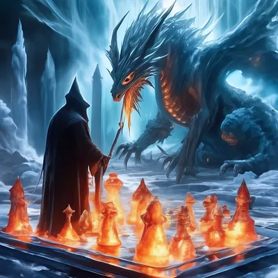 Чародей заколдовал ледяного дракона. …» — создано в Шедевруме