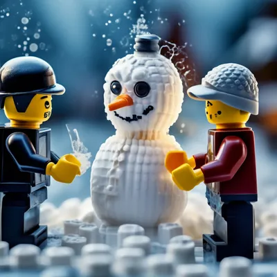Лего человечки строят снеговика в …» — создано в Шедевруме