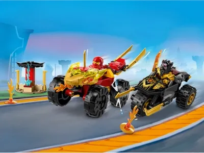 Конструктор LEGO Ninjago 71789 Битва Кая и Раса на автомобиле и велосипеде  купить в Минске