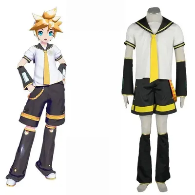 Anime for Rin Len Halloween Party Uniform Cosplay Complete Costumes Wig  Sets Tops+Shorts Women Men