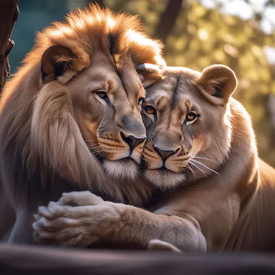 Львица и лев лежат обнимаются на …» — создано в Шедевруме