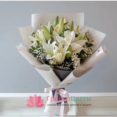 Траурный букет из живых цветов "10 белых лилий"– купить в  интернет-магазине, цена, заказ online