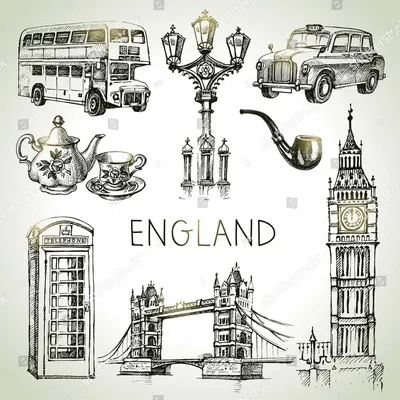Купить фотообои Рисованной эскиз набор Англия. Векторные черно-белые  векторные иллюстрации старинные Лондон. Великобритании элементами 750610231  в интернет-магазине 