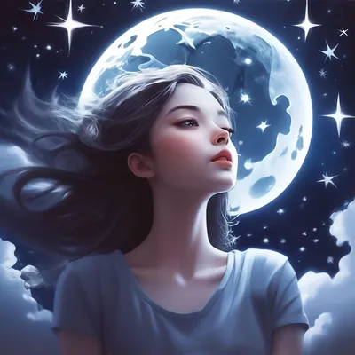 рисунок девушка луна - Поиск в Google | Moon art, Art drawings, Sketches