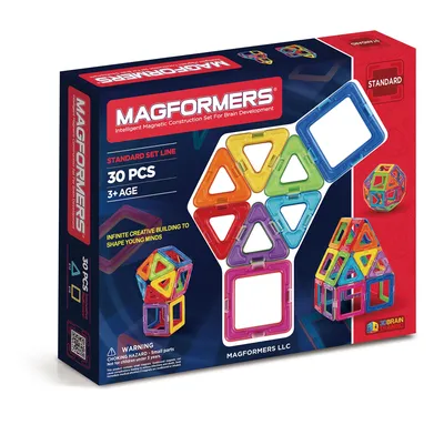 Magformers Basic Rainbow Set Multicolor Magnetic Tiles 30 Pieces -  