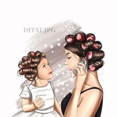 Иллюстрация Мама и дочка в стиле журнальный, мода и красота |