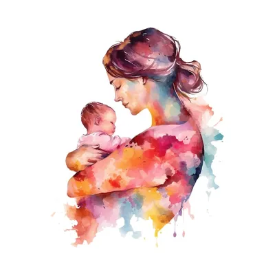 Акварельный рисунок матери с ребенком на руках | Премиум векторы