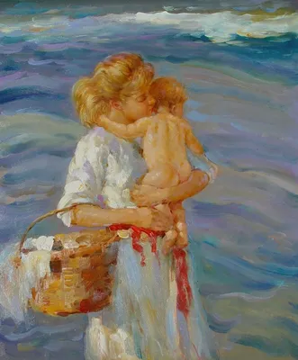 Счастливая мама обнимает своего ребенка. Мама держит ребенка на руках. Мать и  ребенок. Векторный символ в плоском стиле. - Ozero - российский фотосток