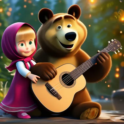 Маша и Медведь, медведь играет на …» — создано в Шедевруме