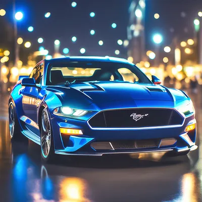 Синяя машина Ford Mustang GT …» — создано в Шедевруме