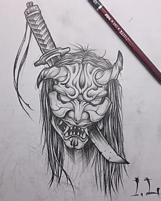 эскиз тату маска Ханья tattoo design Hannya mask | Самурайское тату,  Иллюстрации арт, Эскиз тату