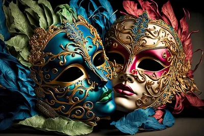 Красочные венецианские маскарадные маски | Премиум Фото