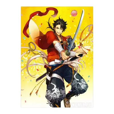 Фото Ishikirimaru с катаной сидит под цветущей сакурой из игры Touken Ranbu  / Танец мечей, art by Iwashi