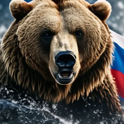 Флаг России с медведем и надписями