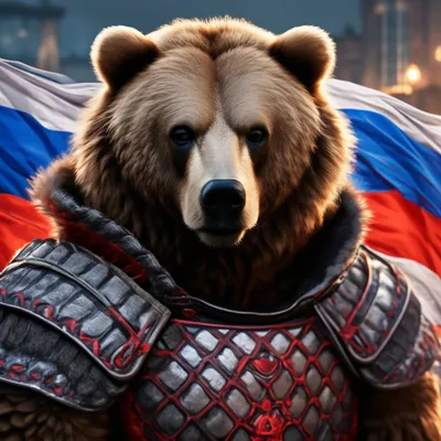 Медведь на фоне российского флага - фото и картинки 