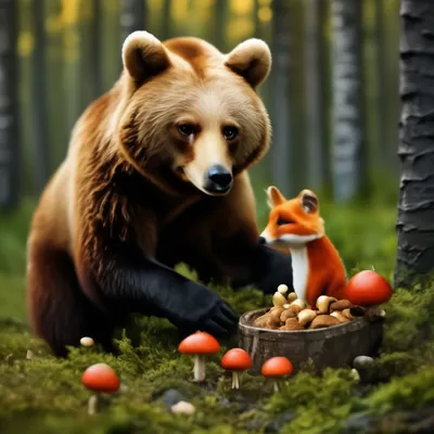 Медведь собирает грибы в Лису» — создано в Шедевруме