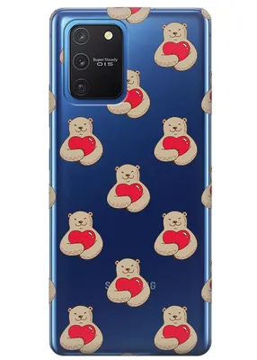 Прозрачный силиконовый чехол на Samsung S10 Lite с милыми медвежатами и  сердечками
