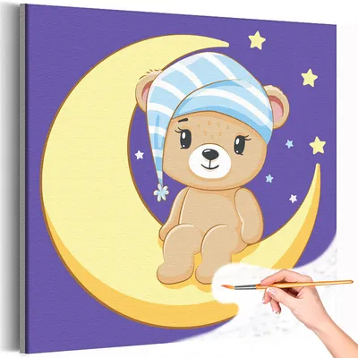 AAAA-Q1449 Сонный мишка на луне Животные Медвежонок Медведь Для детей  Детская Для мальчика Для девочек Простая Раскраска картина по номерам на  холсте недорого купить в интернет магазине в Краснодаре , цена, отзывы,