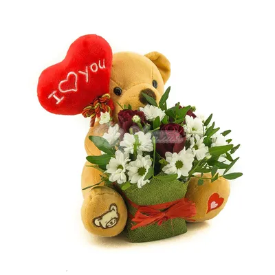 Купить Игрушки из живых цветов "Медвежонок с сердцем" в Москве недорого с  доставкой