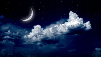 Ночное небо, месяц, звезды, акварель…» — создано в Шедевруме