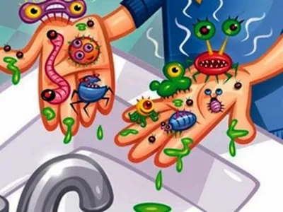 Маленький глазастый микроб на руке» — создано в Шедевруме