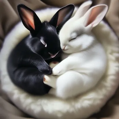Пушистые милые кролики 🐇 🐰 спят …» — создано в Шедевруме
