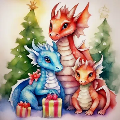Семья трёх драконов милых: два …» — создано в Шедевруме