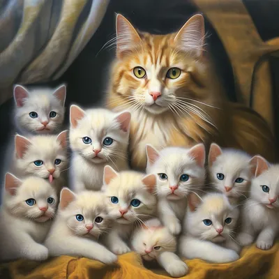 Много котят и их мама кошка» — создано в Шедевруме