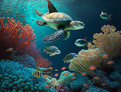 Купить Фотообои морской подводный мир с полосатыми рыбками на стену. Фото с  ценой. Каталог интернет-магазина Фотомили