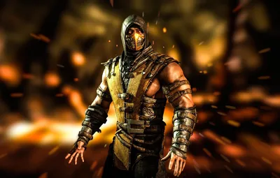 Обои Желтый, Огонь, Ниндзя, Скорпион, Боец, Мортал Комбат, Scorpion, Mortal  Kombat X, MK картинки на рабочий стол, раздел игры - скачать