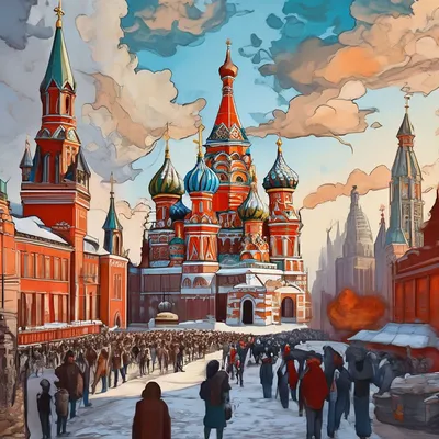 Москва в стиле рисунка» — создано в Шедевруме