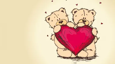 Два мишки с сердцем на День Влюбленных 14 февраля - обои для рабочего  стола, картинки, фото