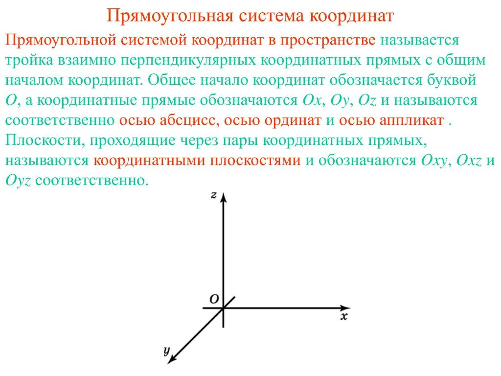 Три взаимно перпендикулярных прямых. Пространственная прямоугольная система координат. Координатная система координат в пространстве. Прямоугольной системе координат Oxyz. Прямоугольная система координат (2,3)(5,-5).