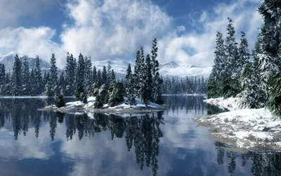 Зима на горном озере - Природа - Обои на рабочий стол - Галерейка